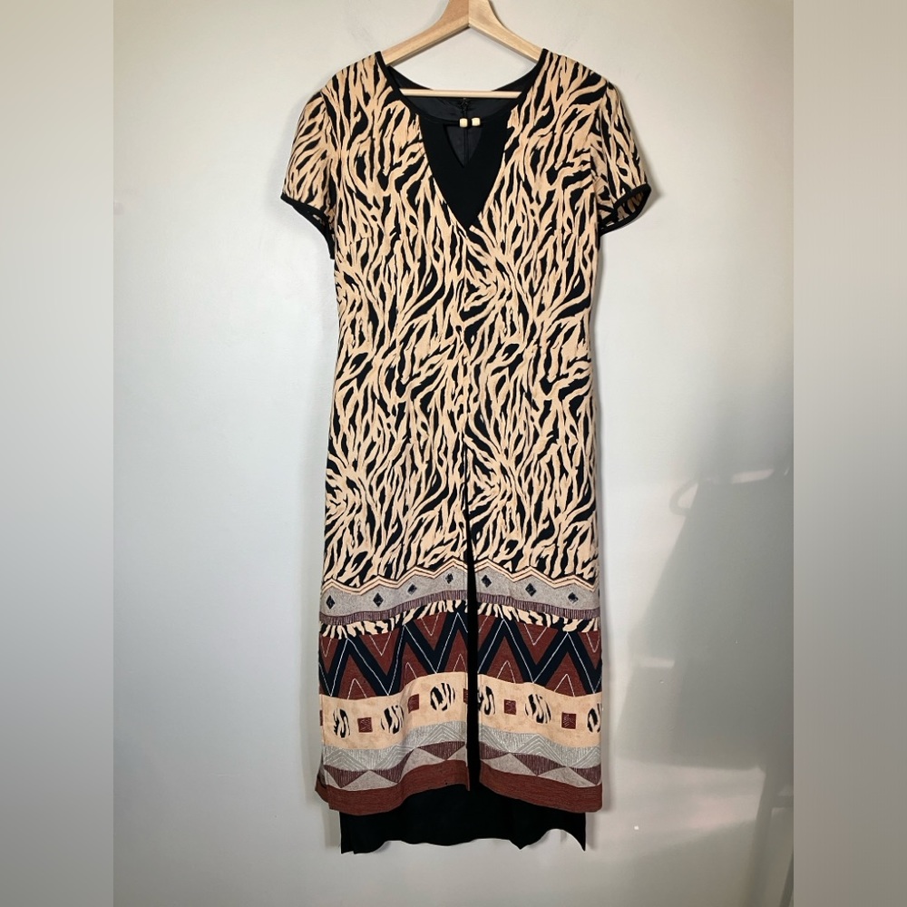 Vintage dress maxi  short sleeved animal Print women’s size 12